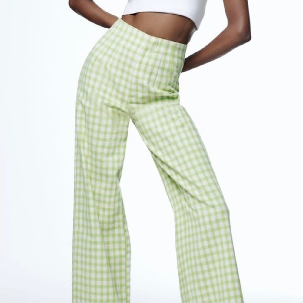 SO GOOD! Zara Linen/Cotton Gingham Trousers